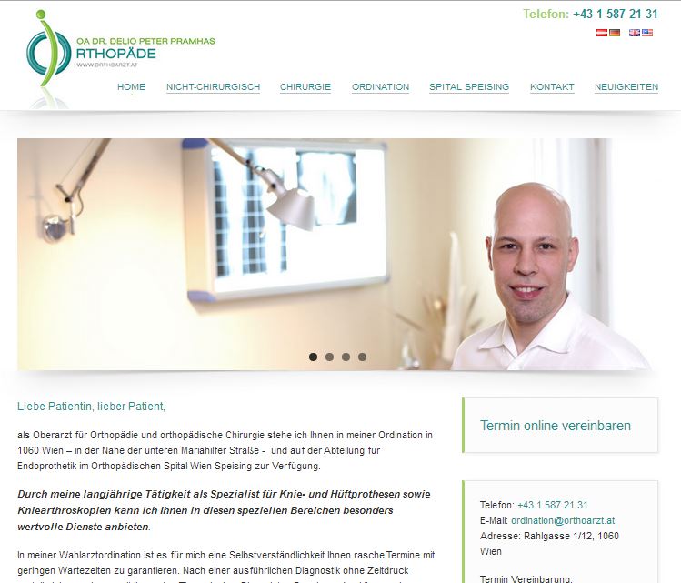 Praxis Homepage inklusive Webdesign für Orthopäden in Wien